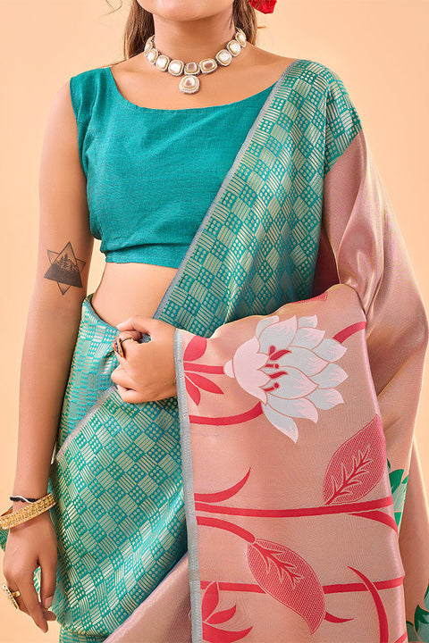 VastraLakshmi Pretty Firozi Paithani Silk Saree With Pleasant Blouse Piece