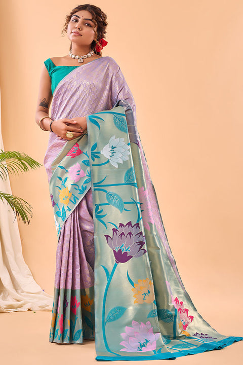 VastraLakshmi Conflate Lavender Paithani Silk Saree With Lissome Blouse Piece