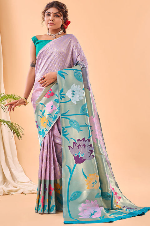 VastraLakshmi Conflate Lavender Paithani Silk Saree With Lissome Blouse Piece