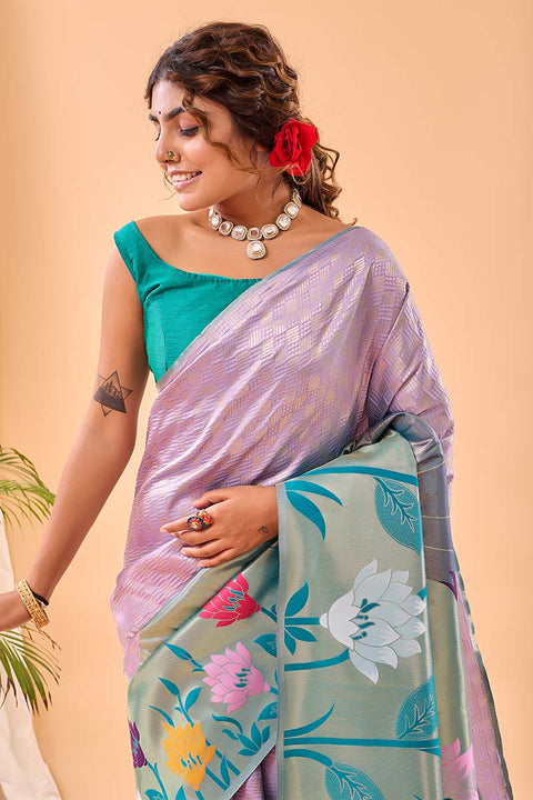 VastraLakshmi Conflate Lavender Paithani Silk Saree With Lissome Blouse Piece