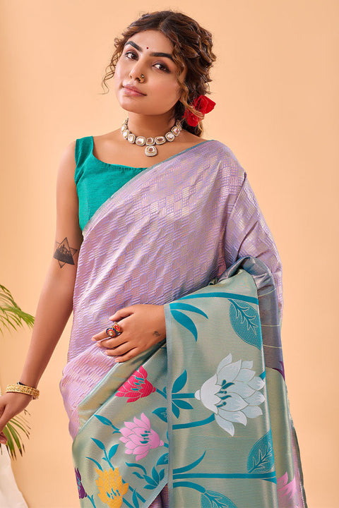 VastraLakshmi Conflate Lavender Paithani Silk Saree With Lissome Blouse Piece