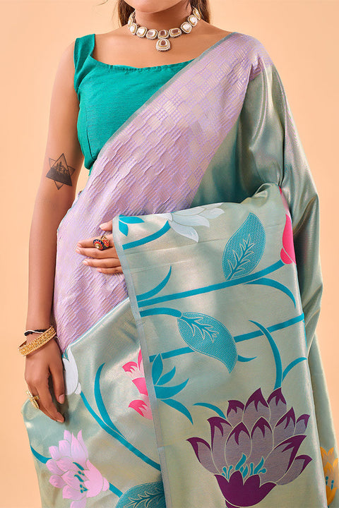 VastraLakshmi Conflate Lavender Paithani Silk Saree With Lissome Blouse Piece