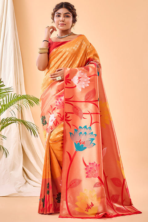 VastraLakshmi Devastating Mustard Paithani Silk Saree With Magnificat Blouse Piece