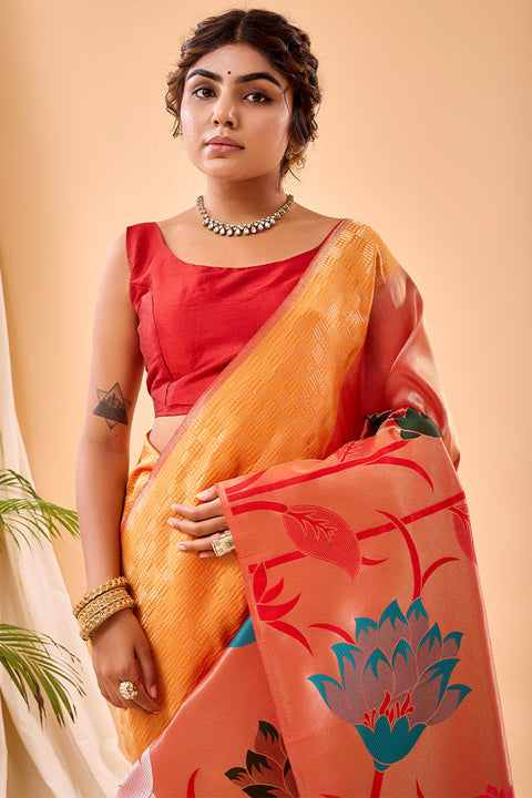 VastraLakshmi Devastating Mustard Paithani Silk Saree With Magnificat Blouse Piece