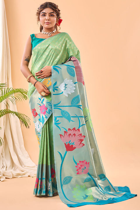 VastraLakshmi Proficient Parrot Paithani Silk Saree With Opulent Blouse Piece