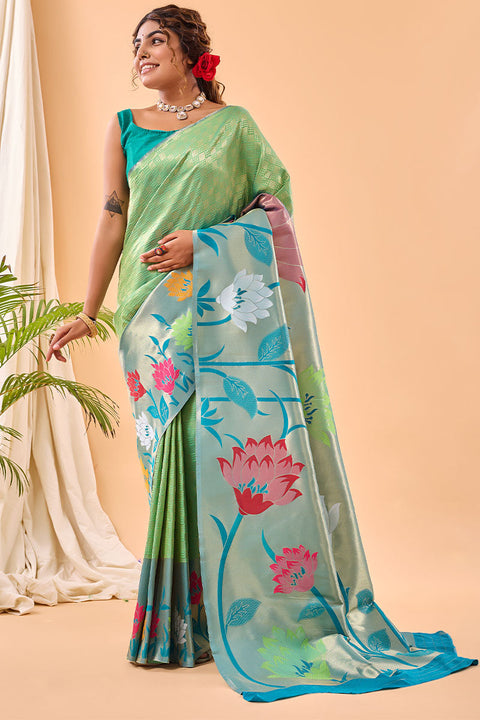 VastraLakshmi Proficient Parrot Paithani Silk Saree With Opulent Blouse Piece