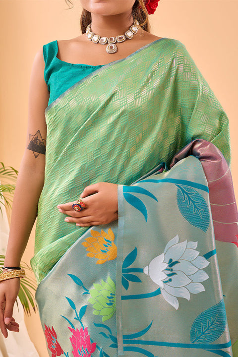 VastraLakshmi Proficient Parrot Paithani Silk Saree With Opulent Blouse Piece