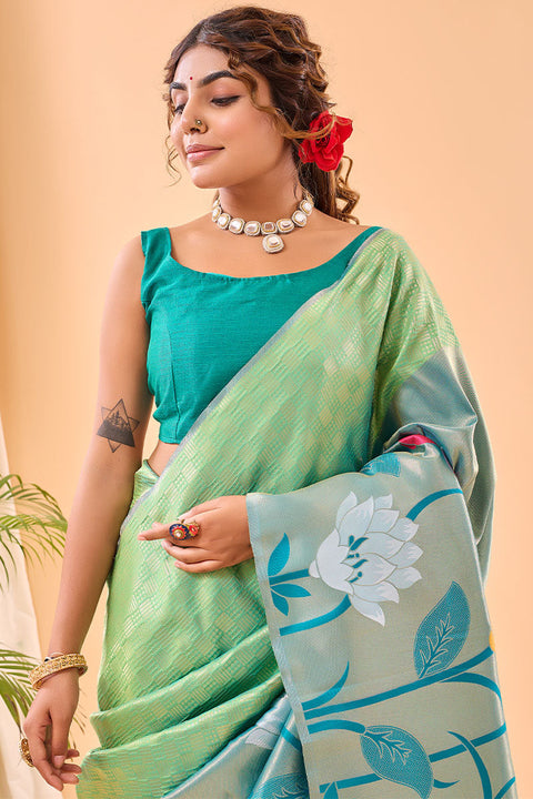 VastraLakshmi Proficient Parrot Paithani Silk Saree With Opulent Blouse Piece