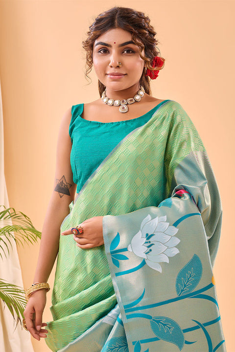 VastraLakshmi Proficient Parrot Paithani Silk Saree With Opulent Blouse Piece