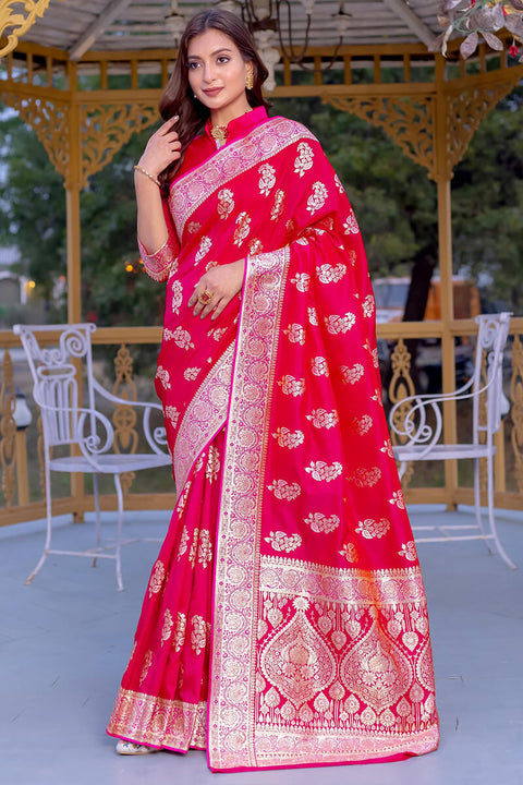 VastraLakshmi Enchanting Dark Pink Soft Banarasi Silk Saree With Imaginative Blouse Piece