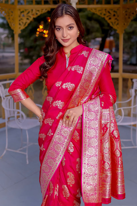 VastraLakshmi Enchanting Dark Pink Soft Banarasi Silk Saree With Imaginative Blouse Piece