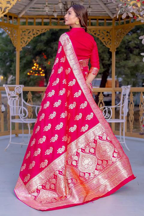 VastraLakshmi Enchanting Dark Pink Soft Banarasi Silk Saree With Imaginative Blouse Piece