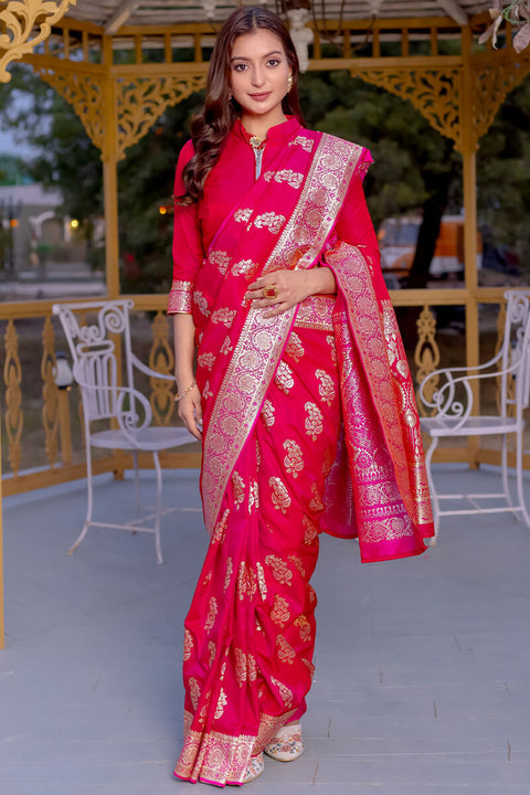 VastraLakshmi Enchanting Dark Pink Soft Banarasi Silk Saree With Imaginative Blouse Piece