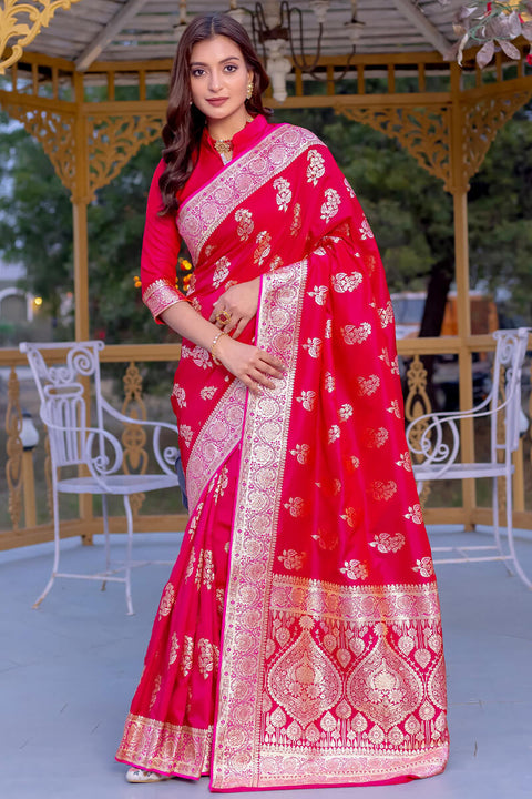 VastraLakshmi Enchanting Dark Pink Soft Banarasi Silk Saree With Imaginative Blouse Piece