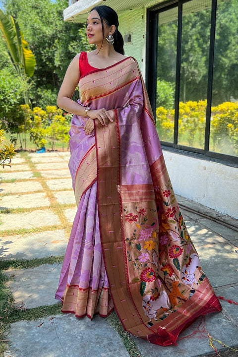 VastraLakshmi Excellent Lavender  Paithani Silk Saree With Stunner Blouse Piece