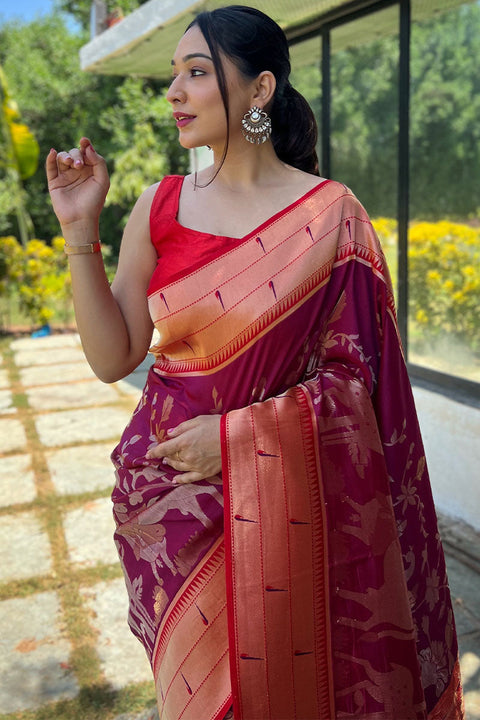 VastraLakshmi Flattering Purple Paithani Silk Saree With Elegant Blouse Piece