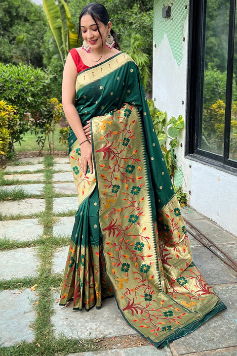 VastraLakshmi Gratifying Dark Green Paithani Silk Saree With Charming Blouse Piece