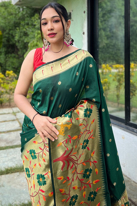 VastraLakshmi Gratifying Dark Green Paithani Silk Saree With Charming Blouse Piece