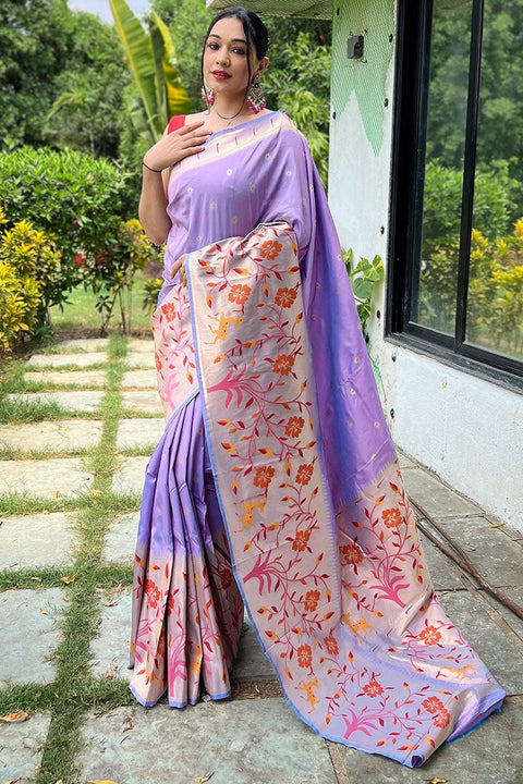 VastraLakshmi Stunner Lavender Paithani Silk Saree With Admirable Blouse Piece