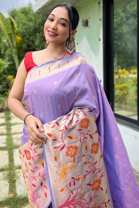 VastraLakshmi Stunner Lavender Paithani Silk Saree With Admirable Blouse Piece