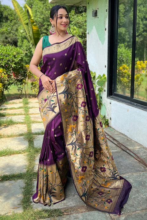 VastraLakshmi Unequalled Purple Paithani Silk Saree With Quixotic Blouse Piece