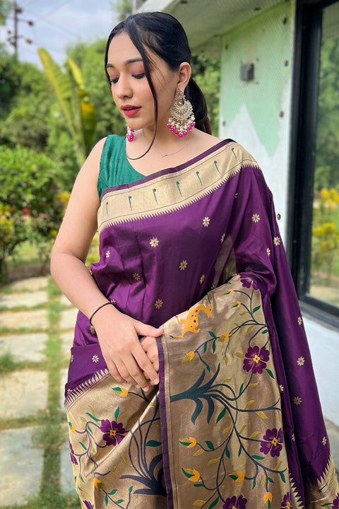 VastraLakshmi Unequalled Purple Paithani Silk Saree With Quixotic Blouse Piece