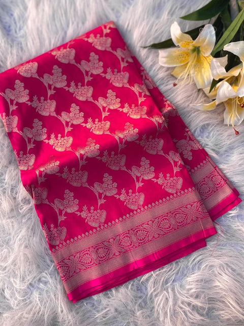 VastraLakshmi Pretty Dark Pink Soft Banarasi Silk Saree With Skinny Blouse Piece