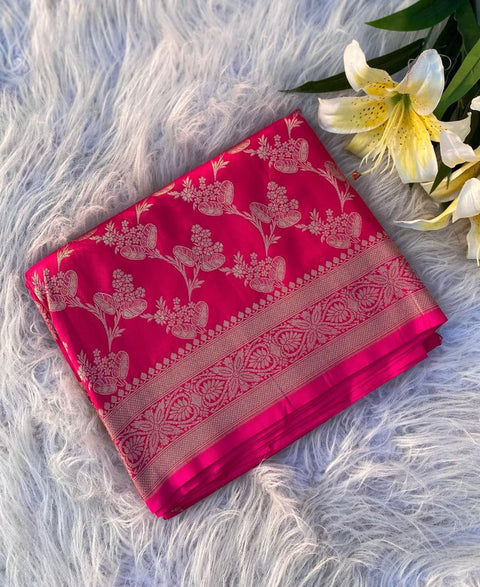 VastraLakshmi Pretty Dark Pink Soft Banarasi Silk Saree With Skinny Blouse Piece