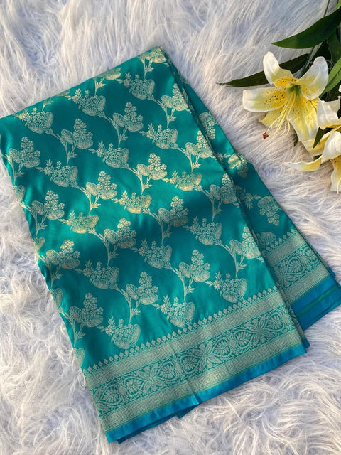 VastraLakshmi Girlish Rama Soft Banarasi Silk Saree With Blooming Blouse Piece