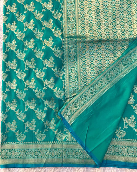 VastraLakshmi Girlish Rama Soft Banarasi Silk Saree With Blooming Blouse Piece