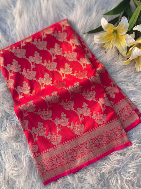 VastraLakshmi Prominent Red Soft Banarasi Silk Saree With Pleasant Blouse Piece