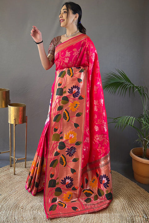 VastraLakshmi Lovely Dark Pink Paithani Silk Saree With Mesmerising Blouse Piece