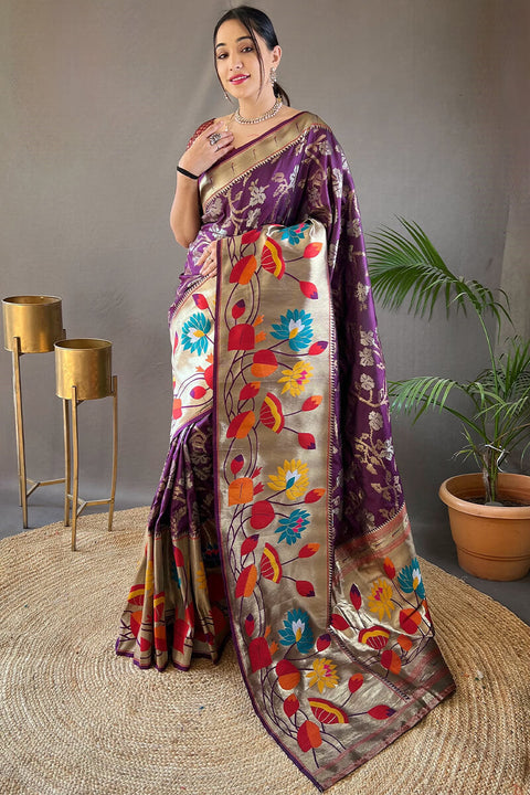 VastraLakshmi Skinny Purple Paithani Silk Saree With Gratifying Blouse Piece