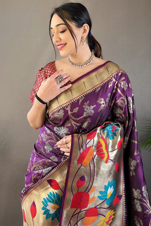 VastraLakshmi Skinny Purple Paithani Silk Saree With Gratifying Blouse Piece