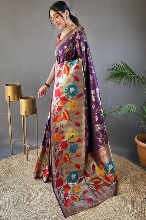 VastraLakshmi Skinny Purple Paithani Silk Saree With Gratifying Blouse Piece