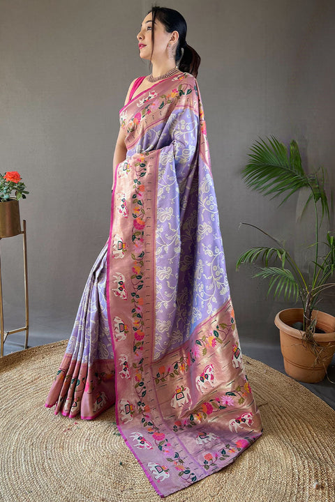 VastraLakshmi Engaging Lavender Paithani Silk Saree With Serendipity Blouse Piece