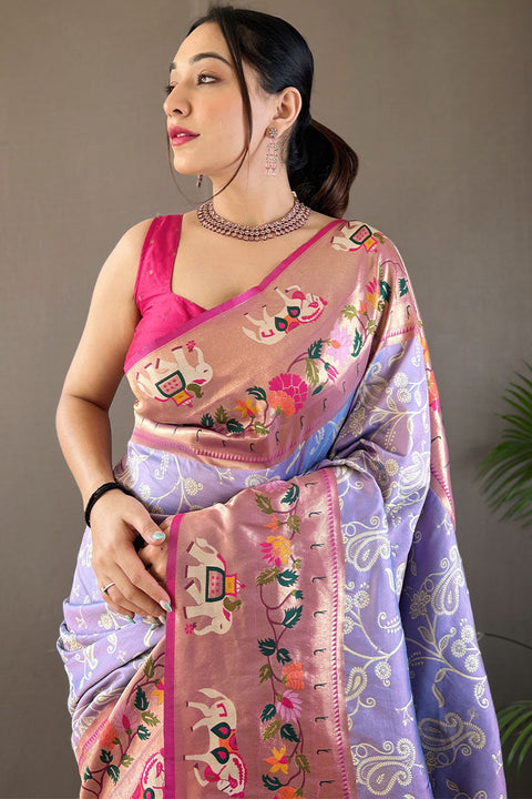 VastraLakshmi Engaging Lavender Paithani Silk Saree With Serendipity Blouse Piece