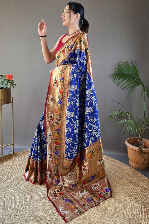 VastraLakshmi Captivating Royal Blue Paithani Silk Saree With Impressive Blouse Piece