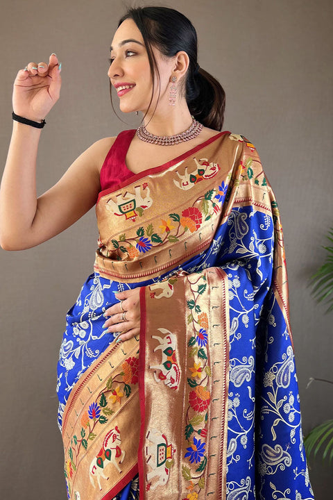 VastraLakshmi Captivating Royal Blue Paithani Silk Saree With Impressive Blouse Piece