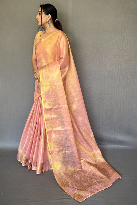 VastraLakshmi Quixotic Baby Pink Soft Banarasi Tissue Silk Saree With Embellished  Blouse Piece