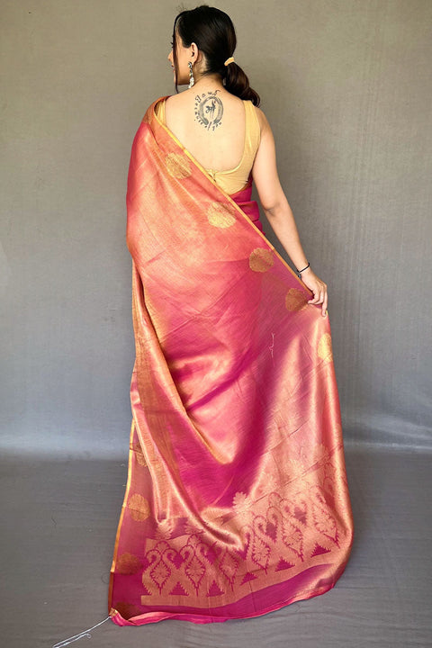 VastraLakshmi Scintillating Dark Pink Soft Banarasi Tissue Silk Saree With Enthralling Blouse Piece