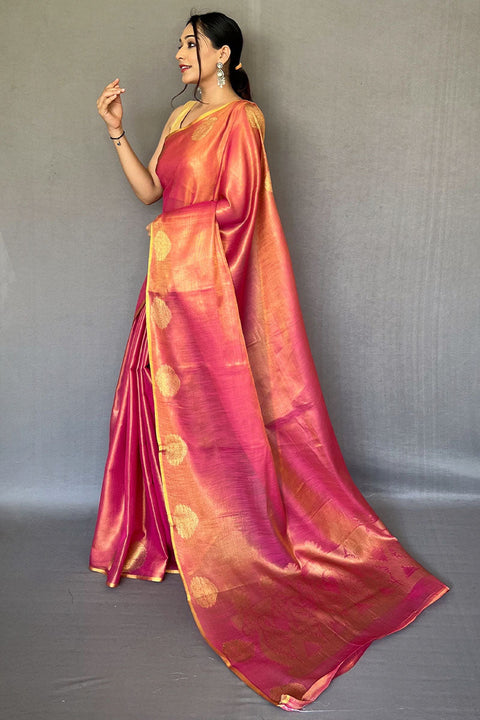 VastraLakshmi Scintillating Dark Pink Soft Banarasi Tissue Silk Saree With Enthralling Blouse Piece