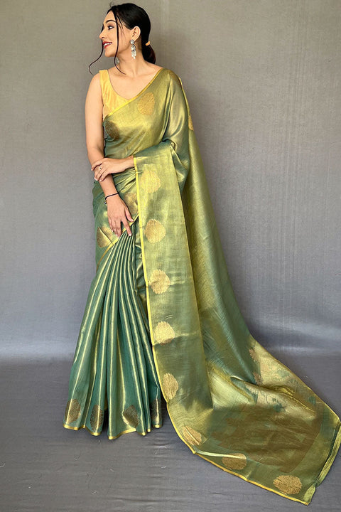 VastraLakshmi Ineffable Green Soft Banarasi Tissue Silk Saree With Nectarous Blouse Piece