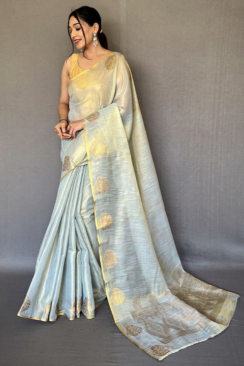 VastraLakshmi Enthralling Grey Soft Banarasi Tissue Silk Saree With Tantalizing Blouse Piece