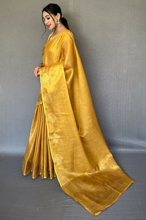 VastraLakshmi Vivacious Mustard Soft Banarasi Tissue Silk Saree With Inimitable Blouse Piece