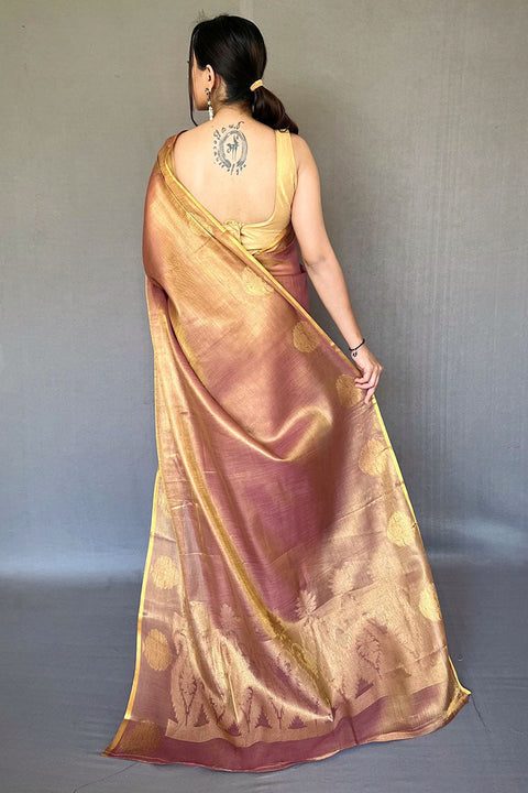 VastraLakshmi Ravishing Wine Soft Banarasi Tissue Silk Saree With Winsome Blouse Piece