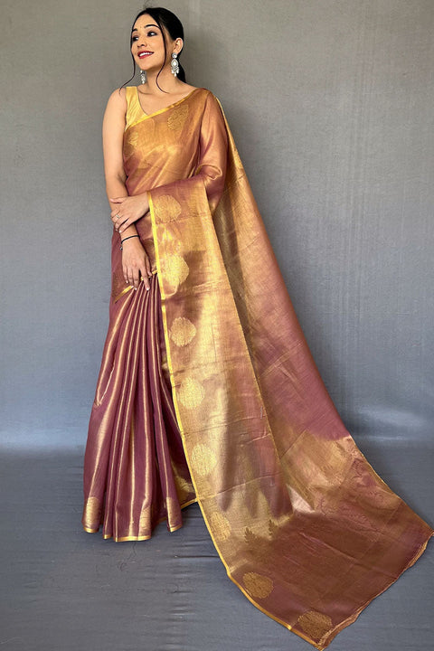 VastraLakshmi Ravishing Wine Soft Banarasi Tissue Silk Saree With Winsome Blouse Piece