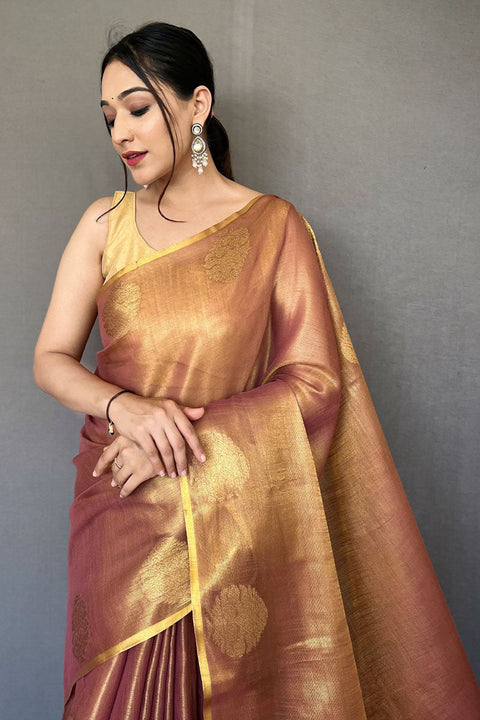 VastraLakshmi Ravishing Wine Soft Banarasi Tissue Silk Saree With Winsome Blouse Piece