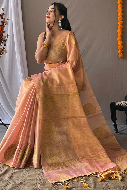 VastraLakshmi Trendy Baby Pink Soft Banarasi Tissue Silk Saree With Flattering Blouse Piece