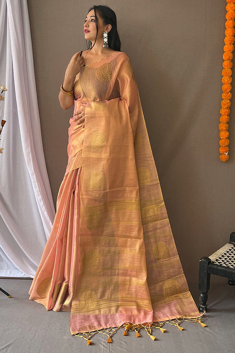 VastraLakshmi Trendy Baby Pink Soft Banarasi Tissue Silk Saree With Flattering Blouse Piece